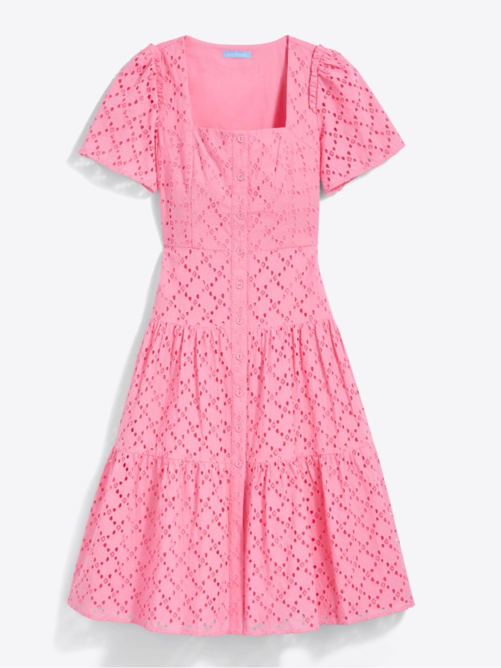 Draper James Pink Eyelet Button-Front Midi Dress